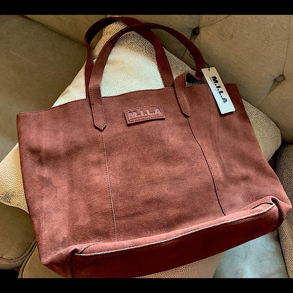 M.I.L.A. Chocolate Brown 100% Suede Leather Tote bag and detachable clutch.